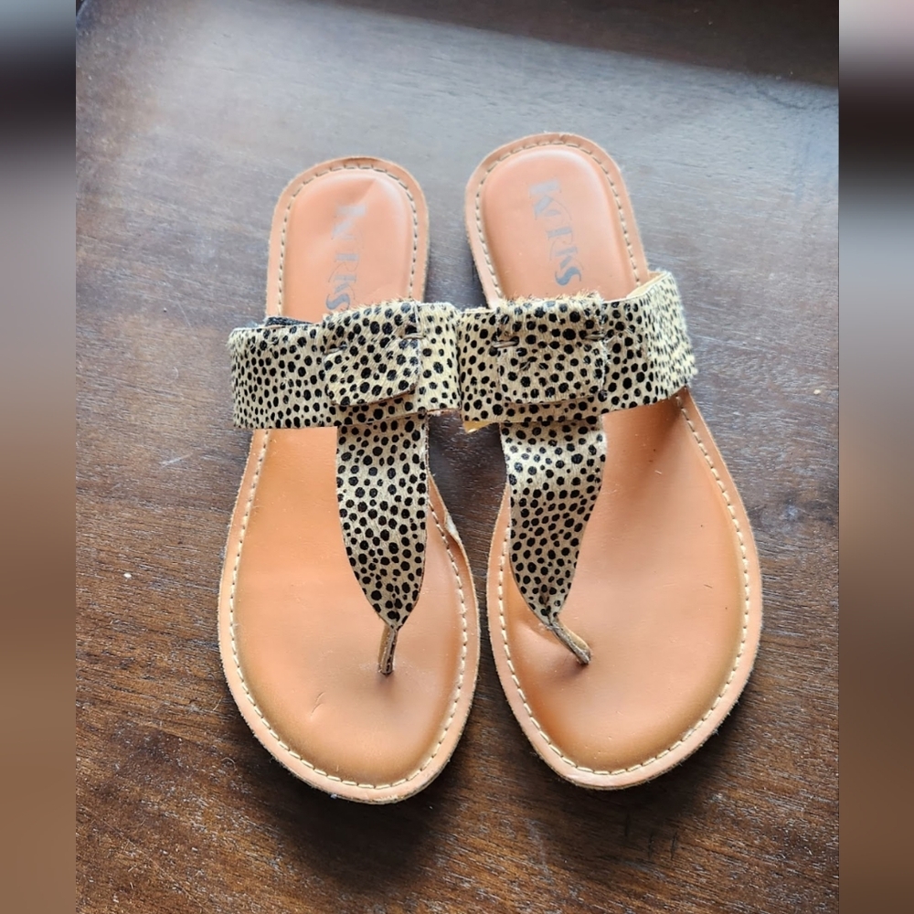 Kork-Ease Cream and Black Sandals with Leopard Print Accent